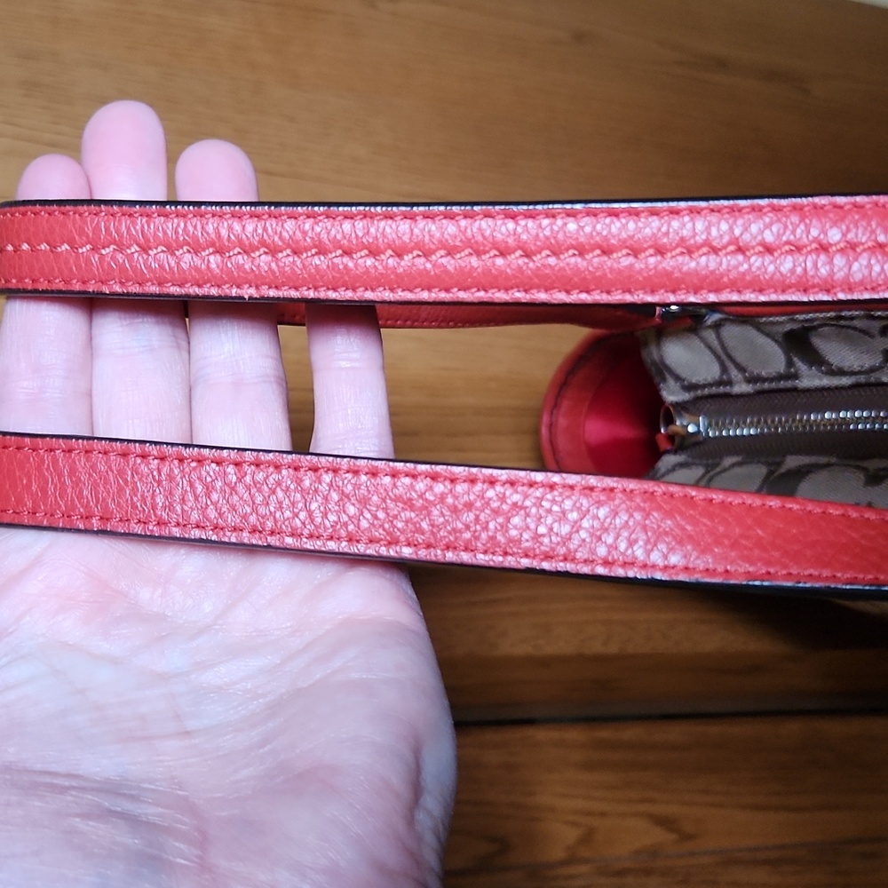 Coach Park Signature Carrie Tote, Red Leather Trim EUC - Picture 7 of 12